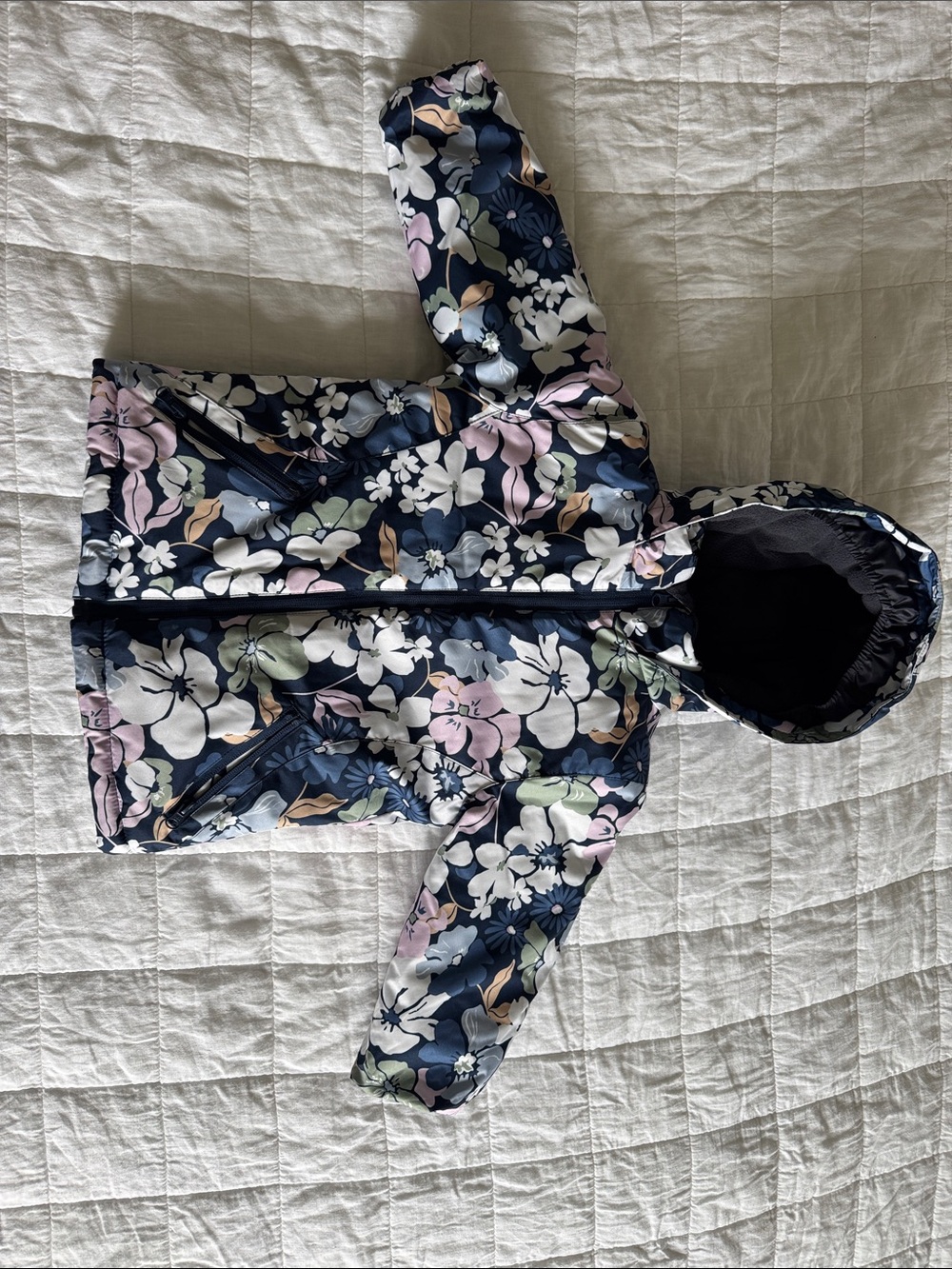 Pulse Navy Floral Hooded Puffer Jacket